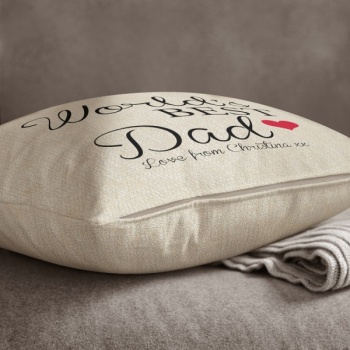 Personalised Cream Chenille Cushion - World's Best Dad